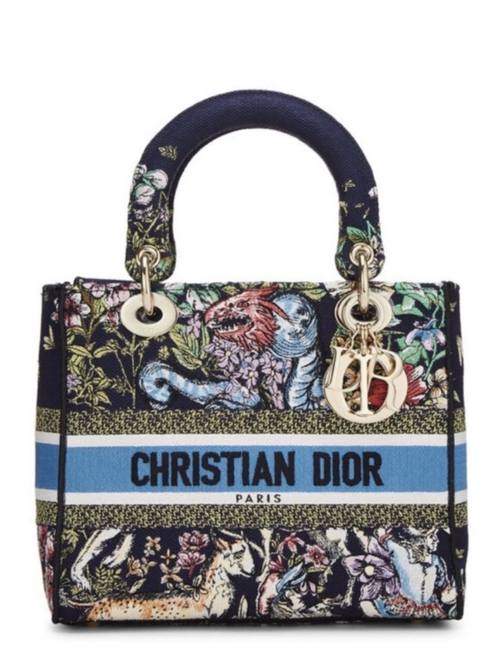 Dior Navy Blue Floral & Animal Embroidered Mini Bag